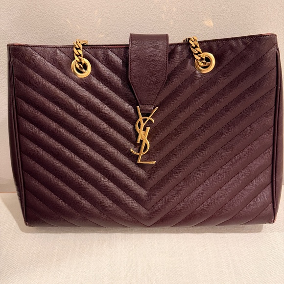 YSL Quilted Burgundy Leather Shoulder Bag - Picture 1 of 10